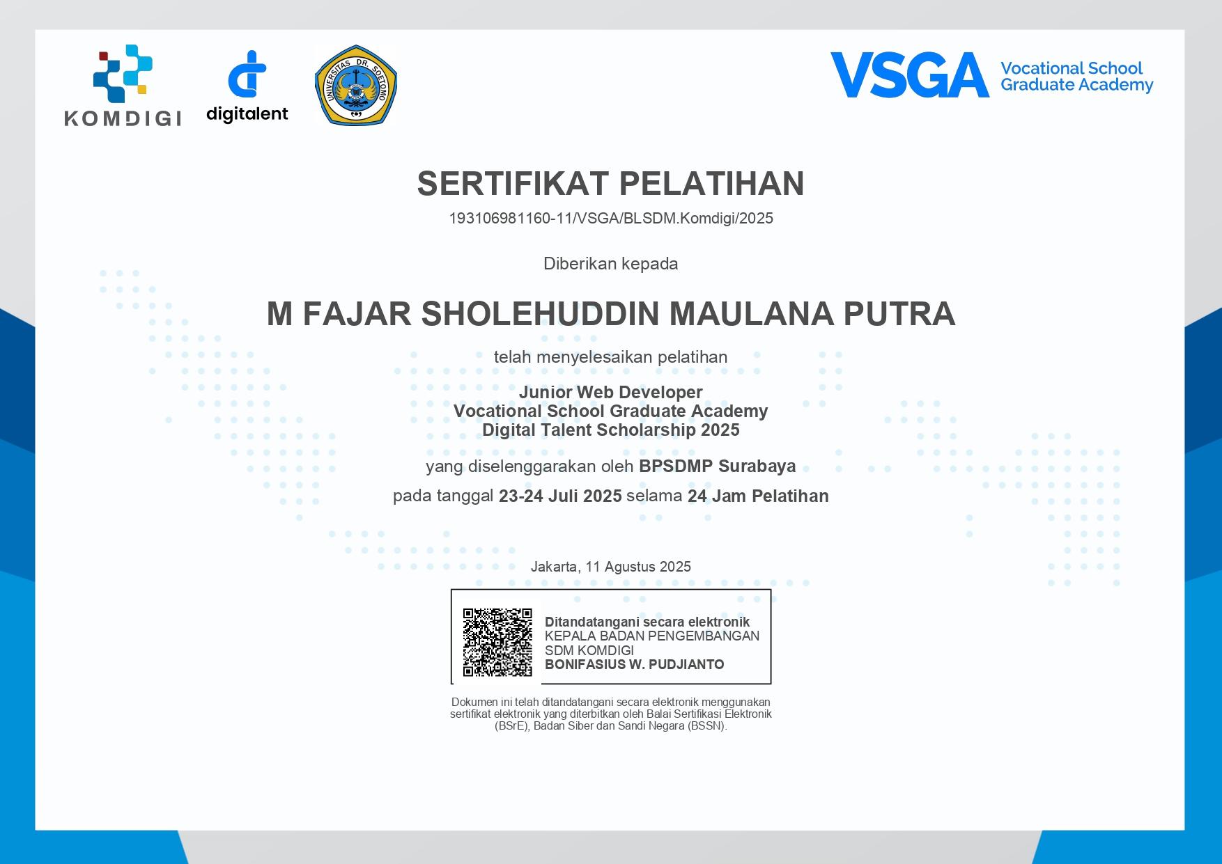 Sertifikat VSGA Junior Web Development 3